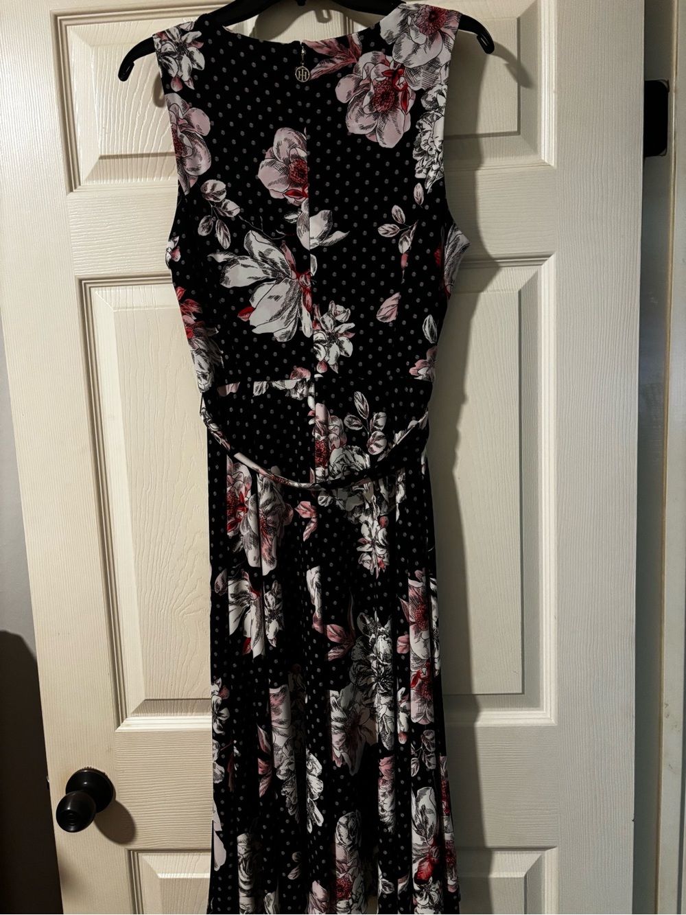 Tommy Hilfgiger Floral Black Sleeveless Maxi Dress with Pink Accents
